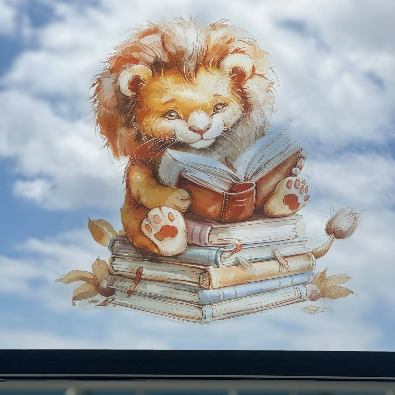 Lion Reading Animals Transparent Window Graphic