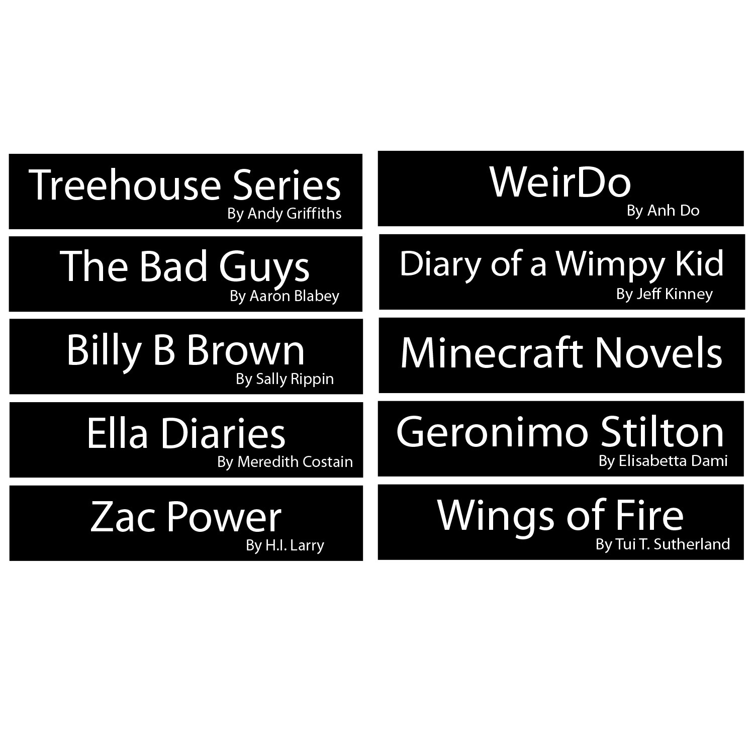 Junior Series Set 1 Front Facing Stickers (Text Only)