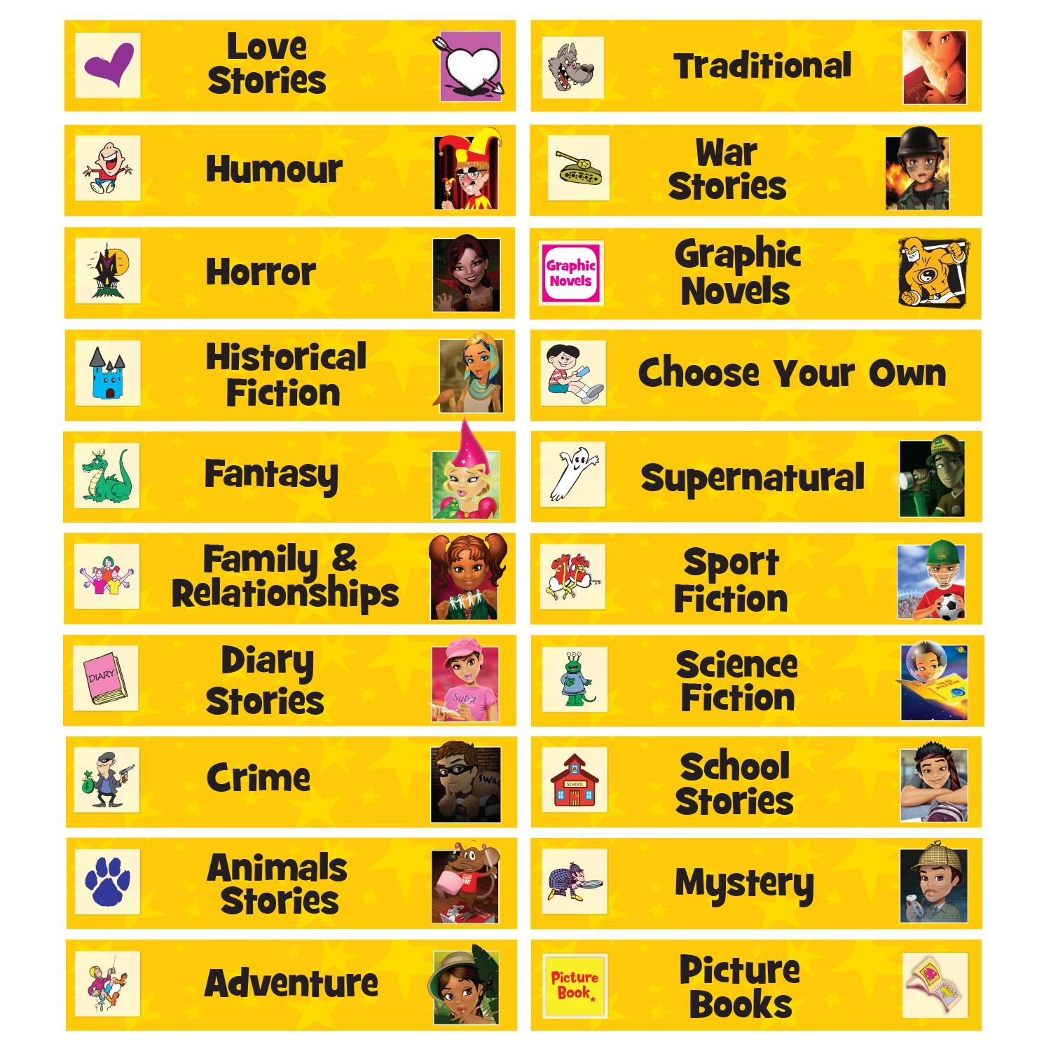 Junior Genre Front Facing Stickers